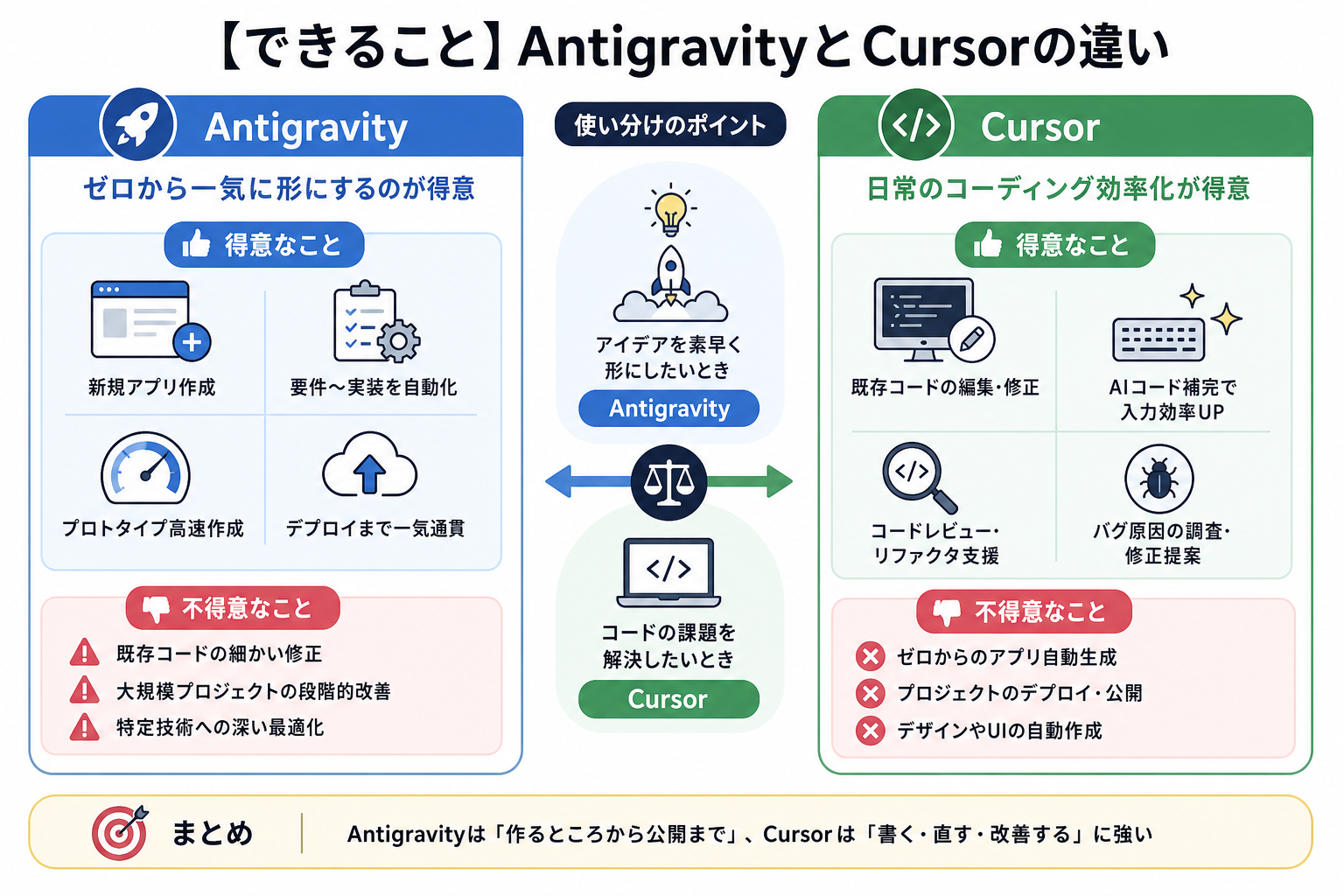 【できること】AntigravityとCursorの違い